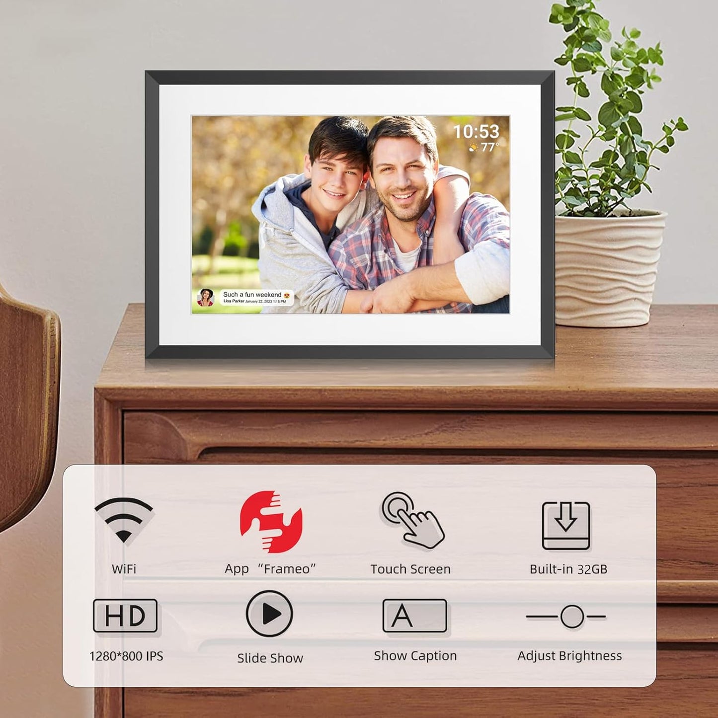 WiFi Digital Photo Frame, 10.1 Inch Digital Picture Frame, 1280x800 IPS LCD Touch Screen, Auto-Rotat