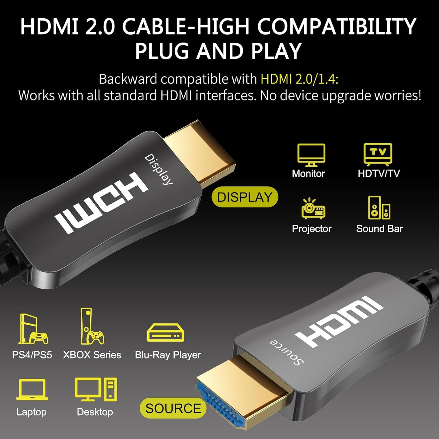 Fibre Optic HDMI Cable, HDMI 2.0 Cable Support 4K@60Hz HDR/High Speed 18Gbps