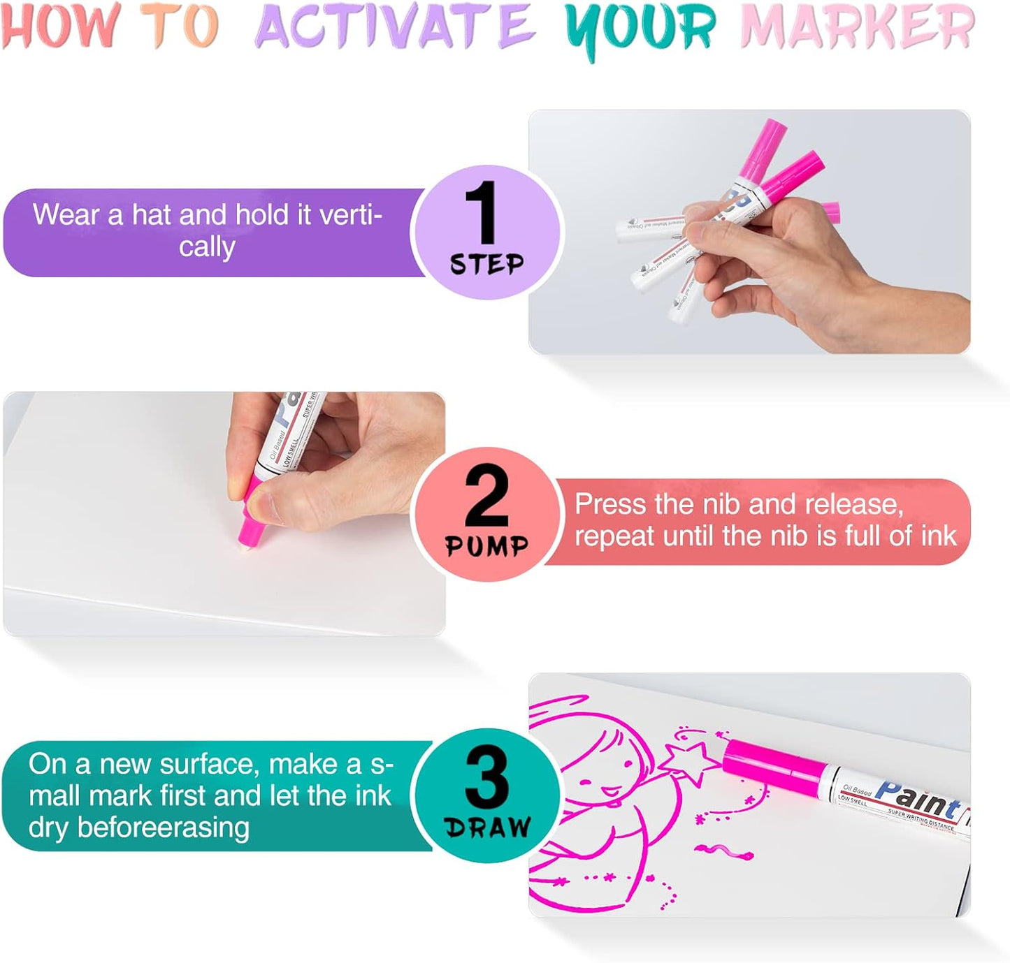 Paint Pens Paint Markers on Almost Anything Never Fade Quick Dry and Permanent, Oil-Based Waterproof Paint Marker Pen Set for Rocks Painting, Wood, Fabric, Plastic, Canvas, Pumpkins, Mugs, DIY Craft