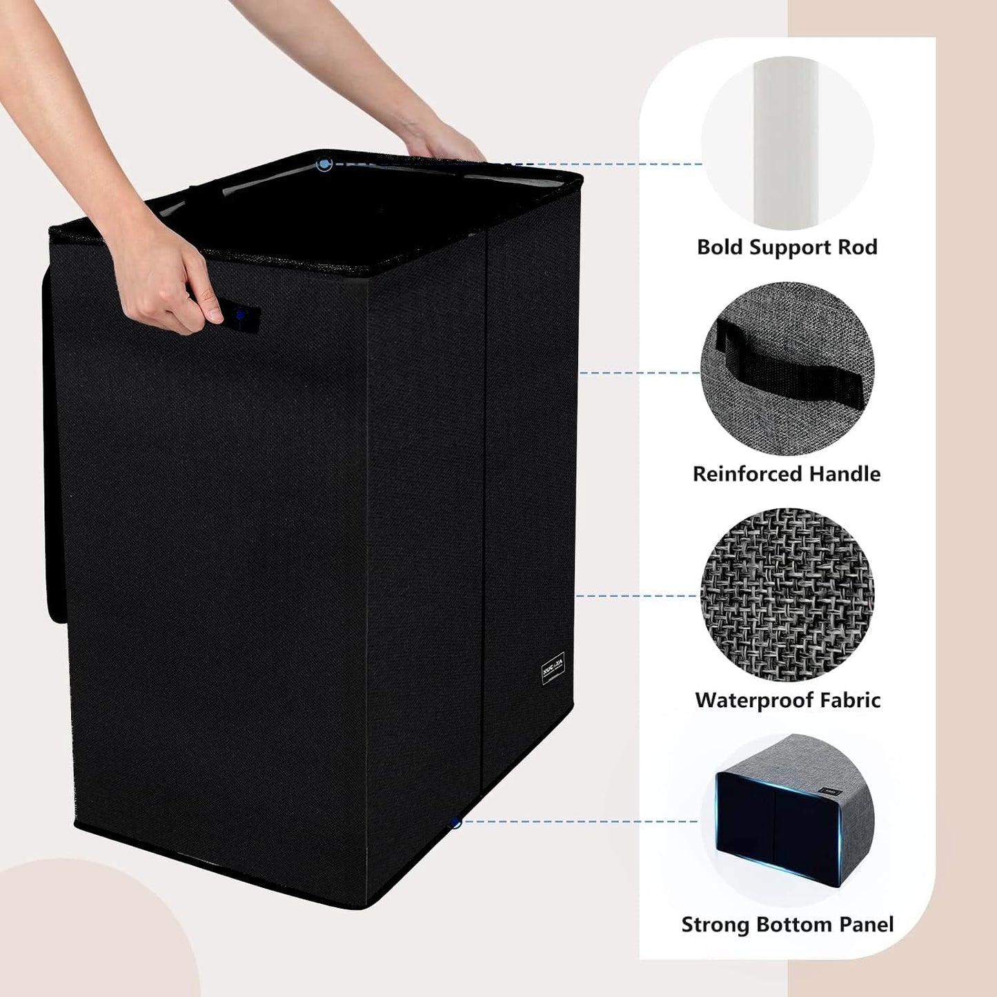Double Laundry Basket with Lid & Removable Bags, 2 Compartments