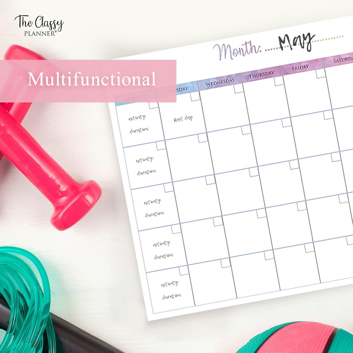 Monthly Planner Pad with 50 Tear Off Pages Notes Section, Undated Desk Calendar Personal Organiser, for Work, School, Meal, and Fitness Planning