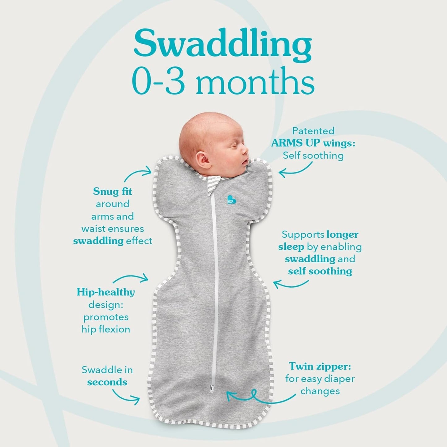 Swaddle Up, Small 3.5-6 kg, Dusty Blue, Snug Fit Supports Good Sleep, 2.5 Tog Suitable for Cooler (16-20°C) Temperature