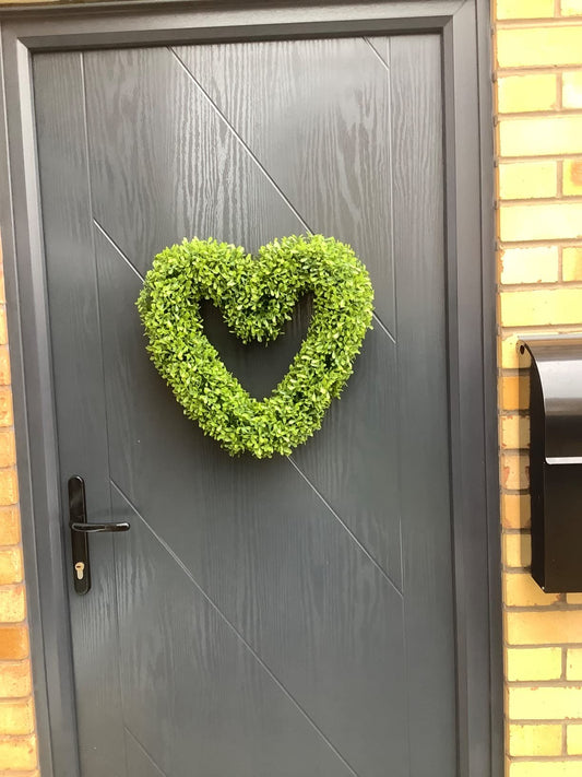 Heart Shape Topiary Wreath - Home or Grave Memorial Decor   Door Hanging Wreath for Indoor, Outdoor, Garden, Holiday, Wedding, Xmas Decoration