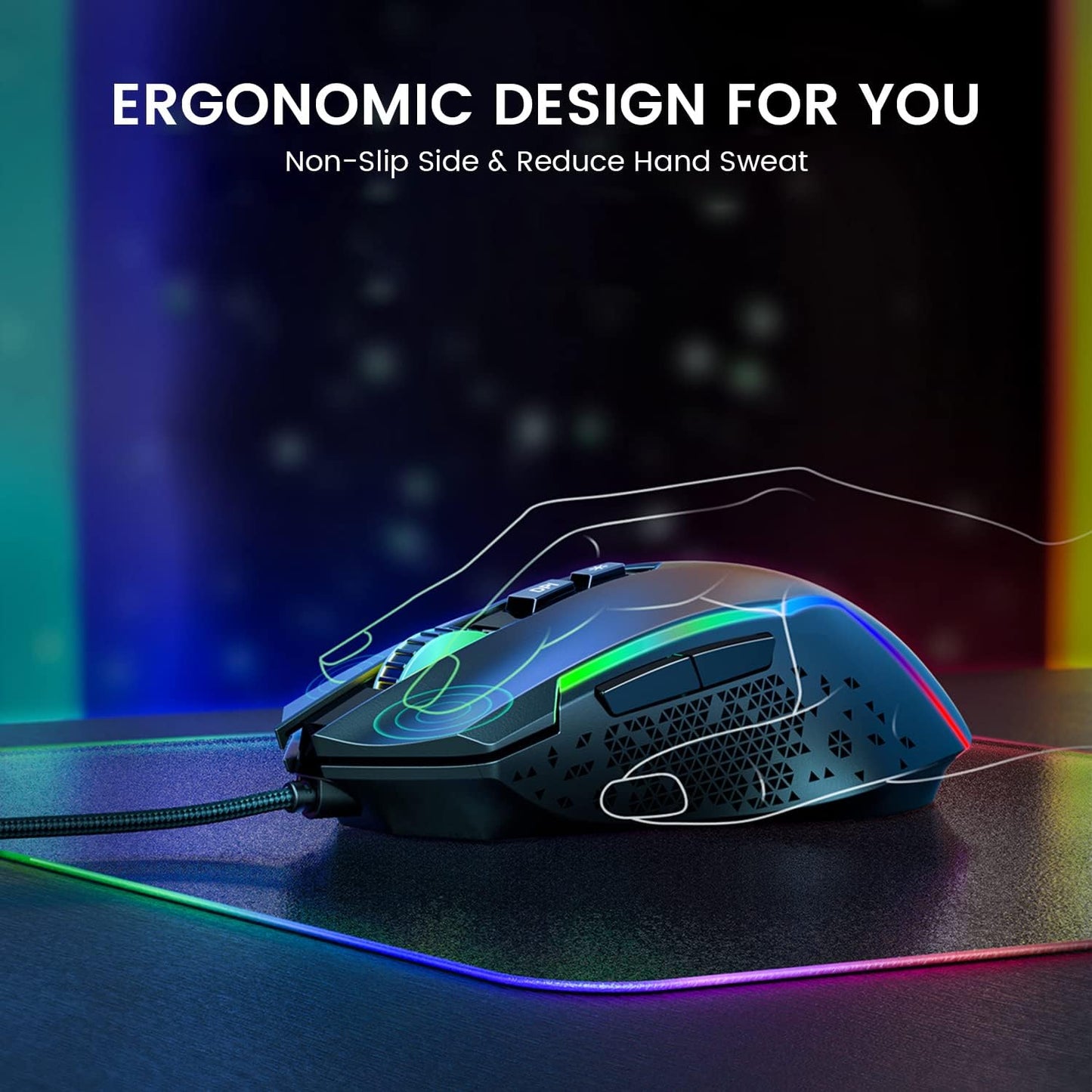 RGB Gaming Mouse Wired, PC Gaming Mice with 8000 DPI, 7 Programmable Buttons, Chroma RGB Backlit, 6 DPI Adjustment Levels Computer Mouse for PC/Mac/Laptop Gamer