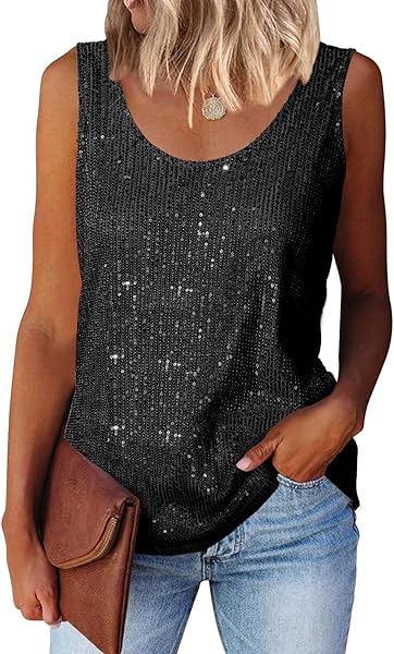New Women's Sequin Glittery Vests Top V Neck Sparkly Ladies Party Shimmer Tops