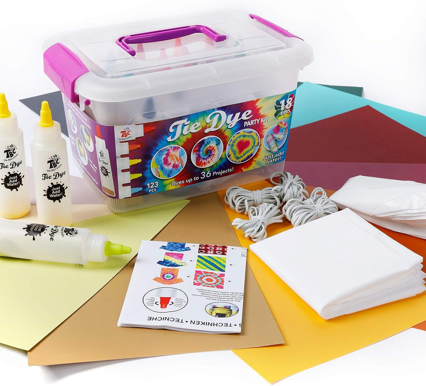 TBC The Best Crafts Tie-Dye Art Kit for Over 12 Kids to Play, Easy & Fun (18 Colours)