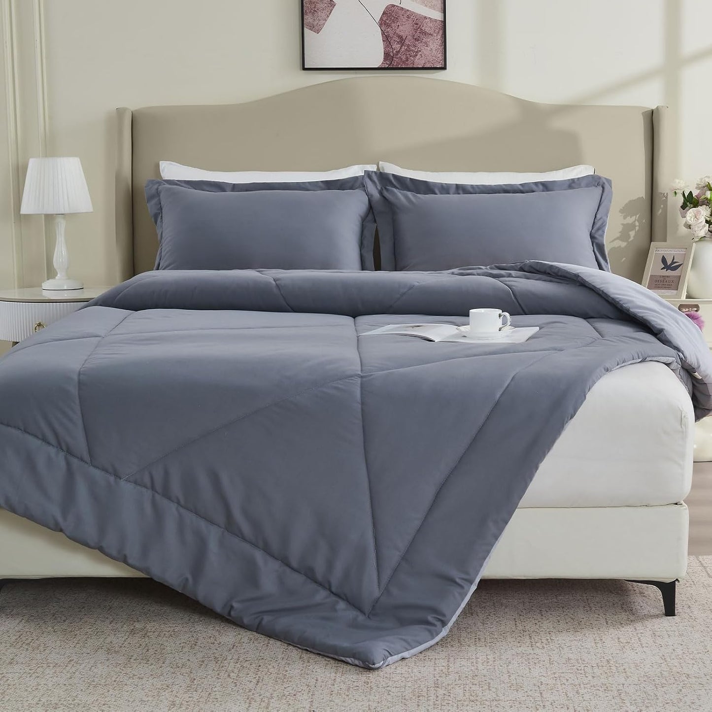 Summer Duvet King Size, 4.5 Tog Down Alternative Comforter Set with 2 Shams, Reversible Coverless Duvet Microfiber Soft Bed Quilt for All Seasons, Machine Washable
