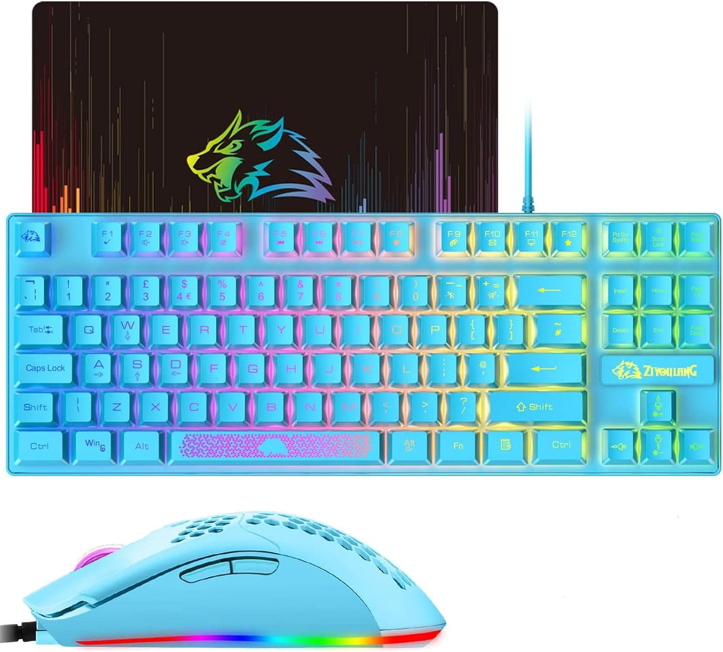 UK Gaming Keyboard Mouse Combo with RGB Backlit Keys and Programmable Mouse