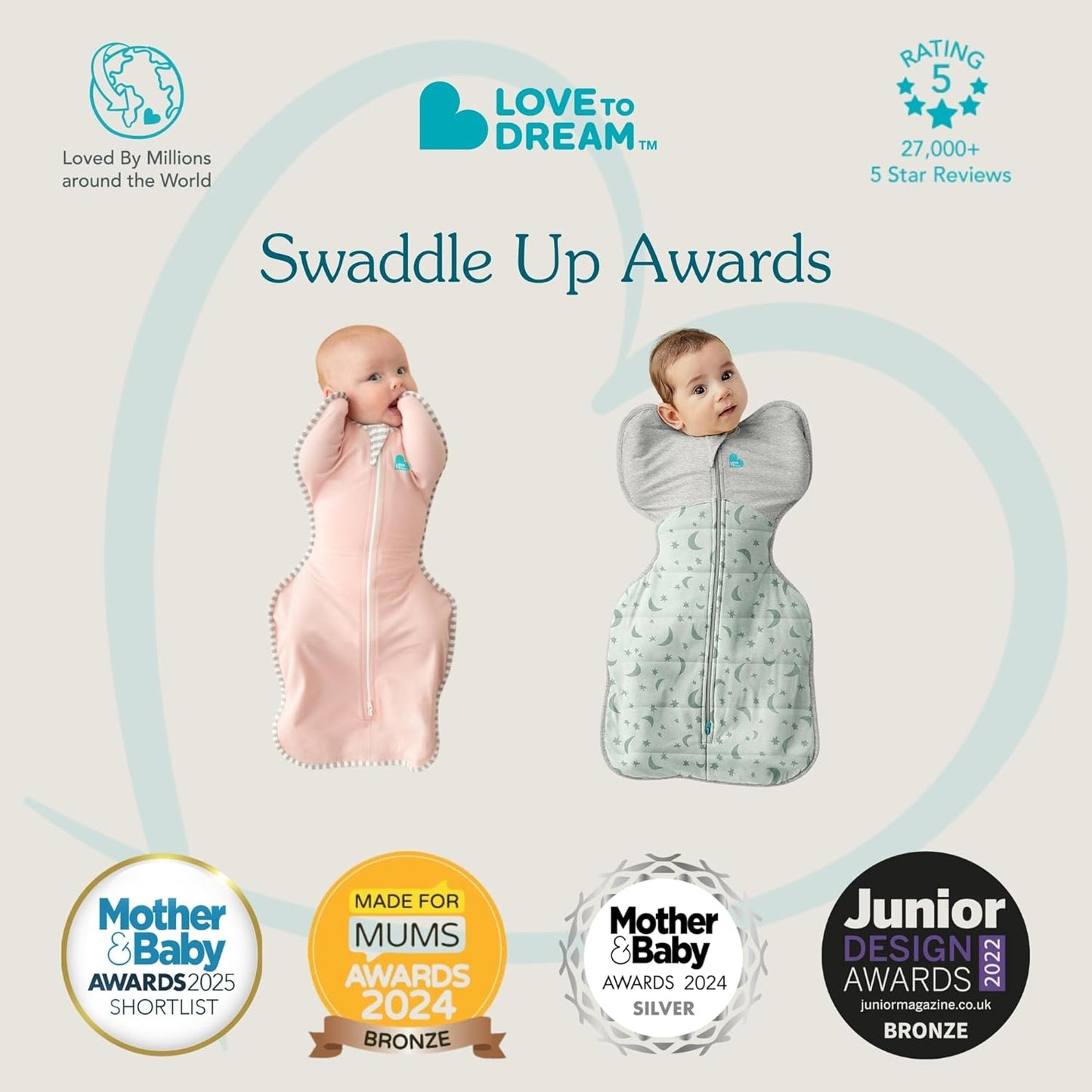 Swaddle Up, Small 3.5-6 kg, Dusty Blue, Snug Fit Supports Good Sleep, 2.5 Tog Suitable for Cooler (16-20°C) Temperature