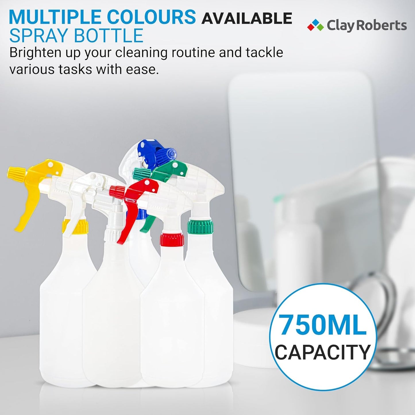 Clay Roberts Water Spray Bottles, Mist and Jet Settings, Pack of 3, Blue, 750ml, Measuring Gauge, Blue Spray Bottles, Cleaning, Gardening, Sprayer Bottle, Water for Cleaning