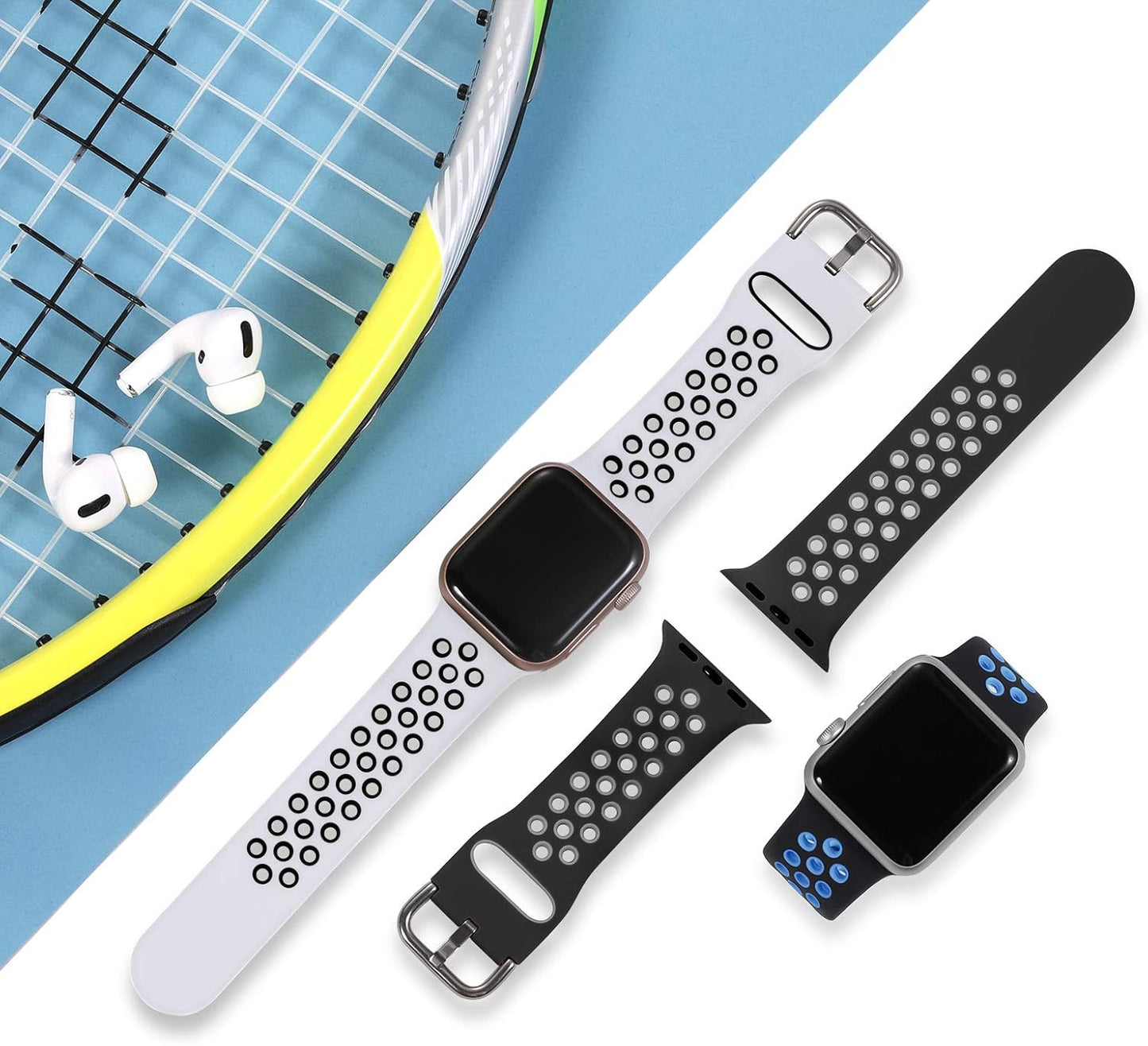 Pack 3 Replacement Strap Compatible with Apple Watch 44mm 42mm 38mm 40mm/41mm 45mm 49mm, Silicone Wrist Strap Sport Band
