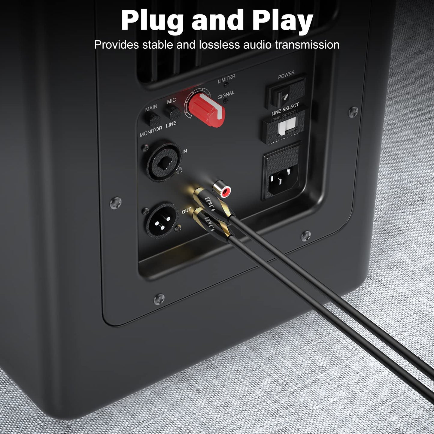 Audiophiles RCA Cable, 24 AWG 2RCA Male to 2RCA Male Stereo Interconnect Audio Cable, Gold-Plated Subwoofer Cable