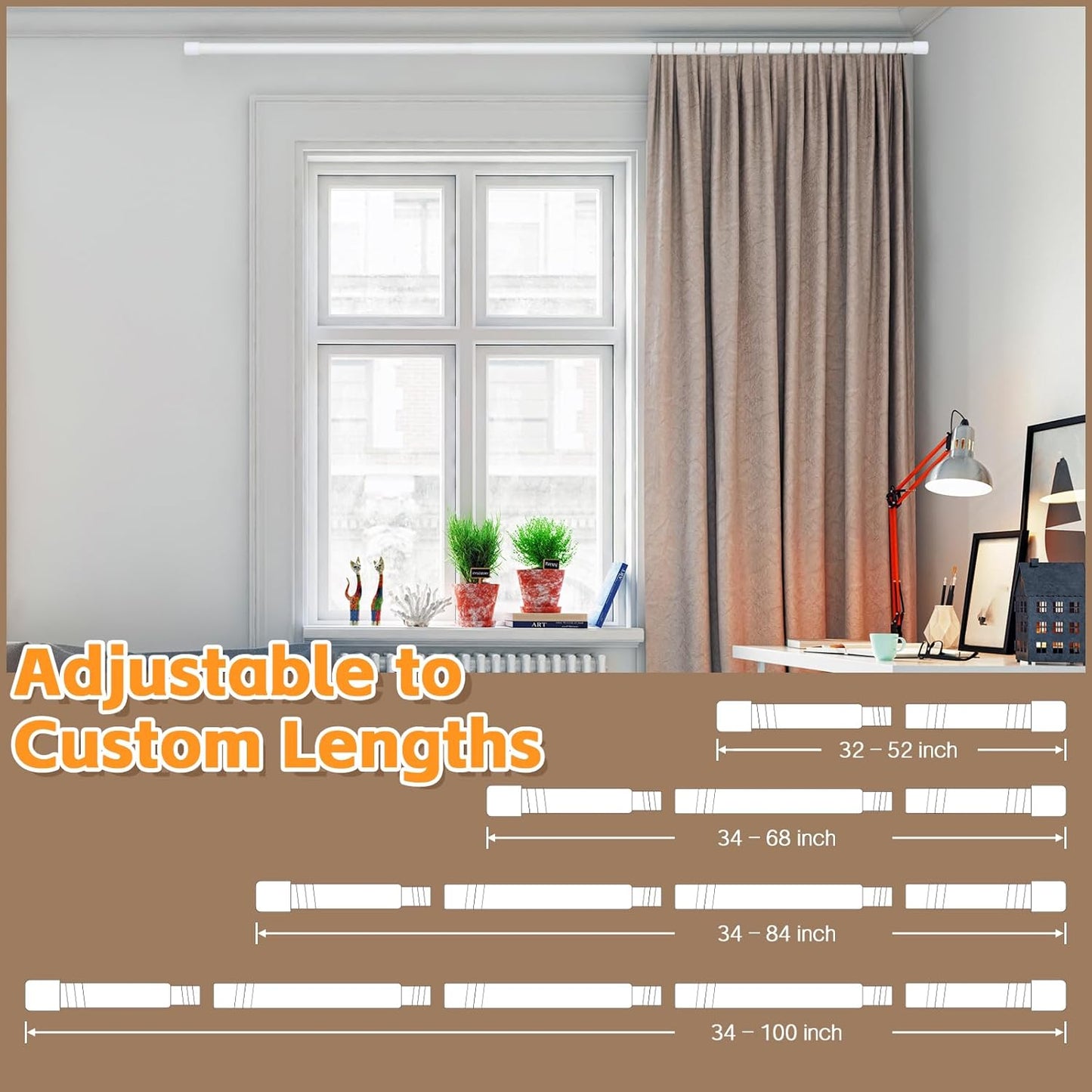 Curtain Poles with White Finials, Frosted White Curtain Pole with Brackets Fittings Set Window Poles for Living Room & Outdoor