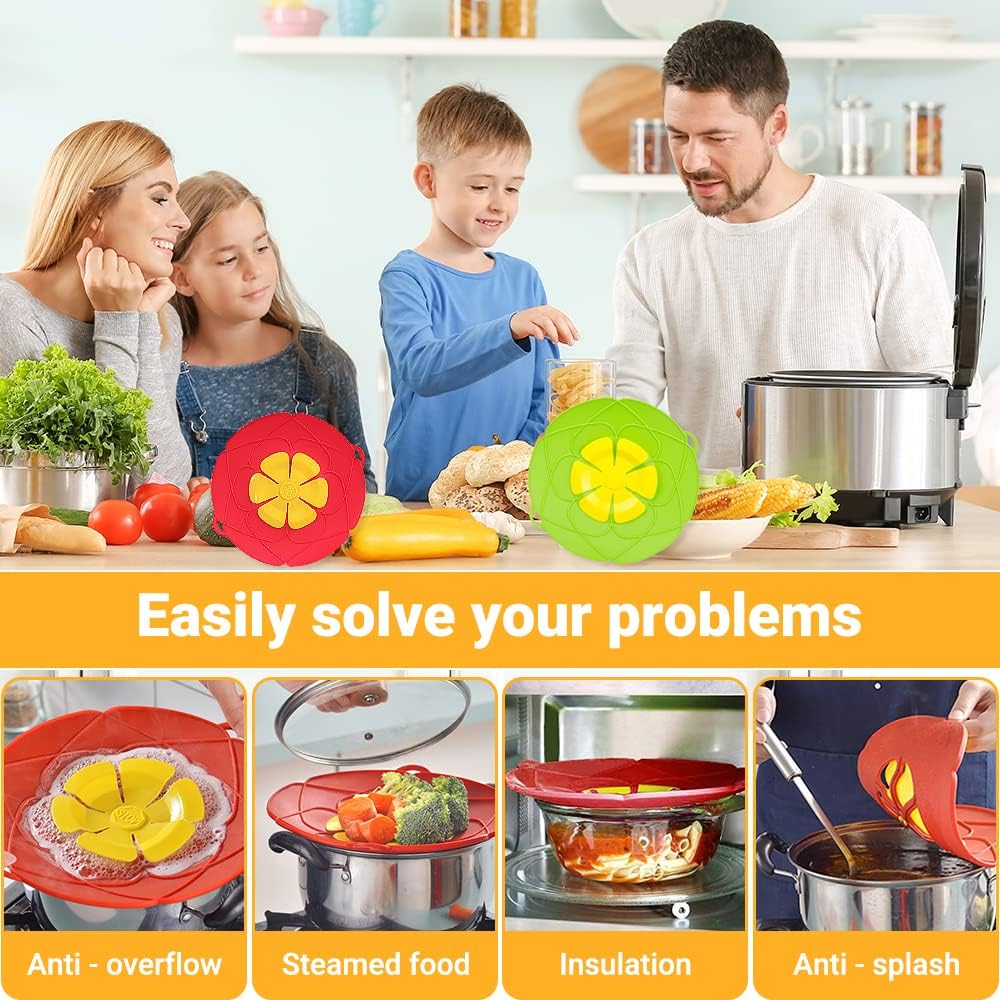 Spill Stopper Lid Cover,2Pcs Silicone Pan Lid 10"&11.5" Splatter Guard Pots Boil Over Safeguard Multi-Function Kitchen Tool Kitchen Gadgets