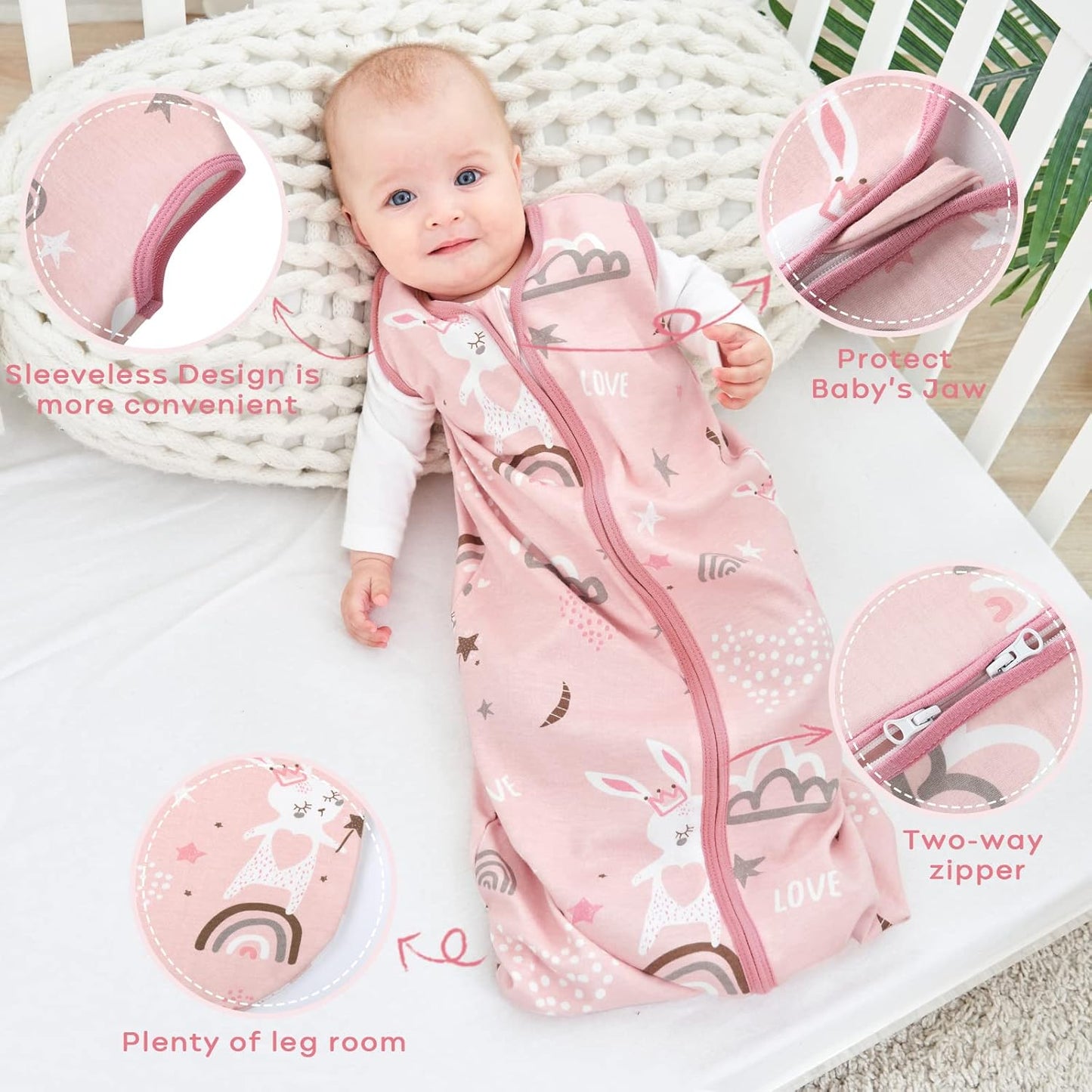 Baby Sleeping Bag 0.5 TOG 100% Cotton Soft Newborn Sleepsack Unisex Baby Wearable Blanket for Boys and Girls 12-18 Months