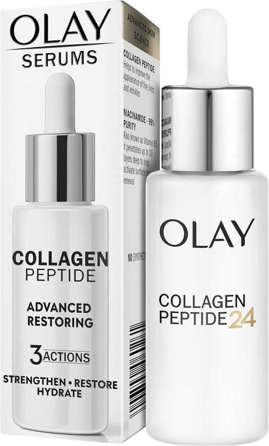 Olay Collagen Peptide Serum for Face, Skincare with Niacinamide 99% Purity and Antioxidant Vitamin E. Advanced Anti Ageing Skin Care with 3 Actions