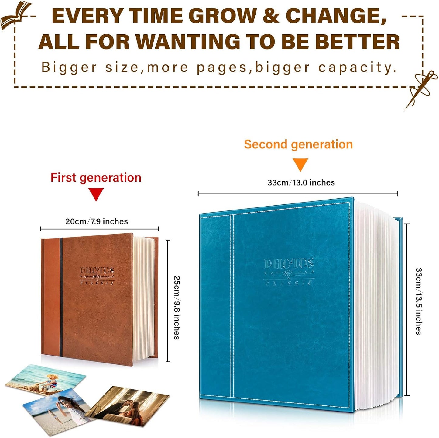 Magnetic Self-Stick Page Photo Album with Leather Cover