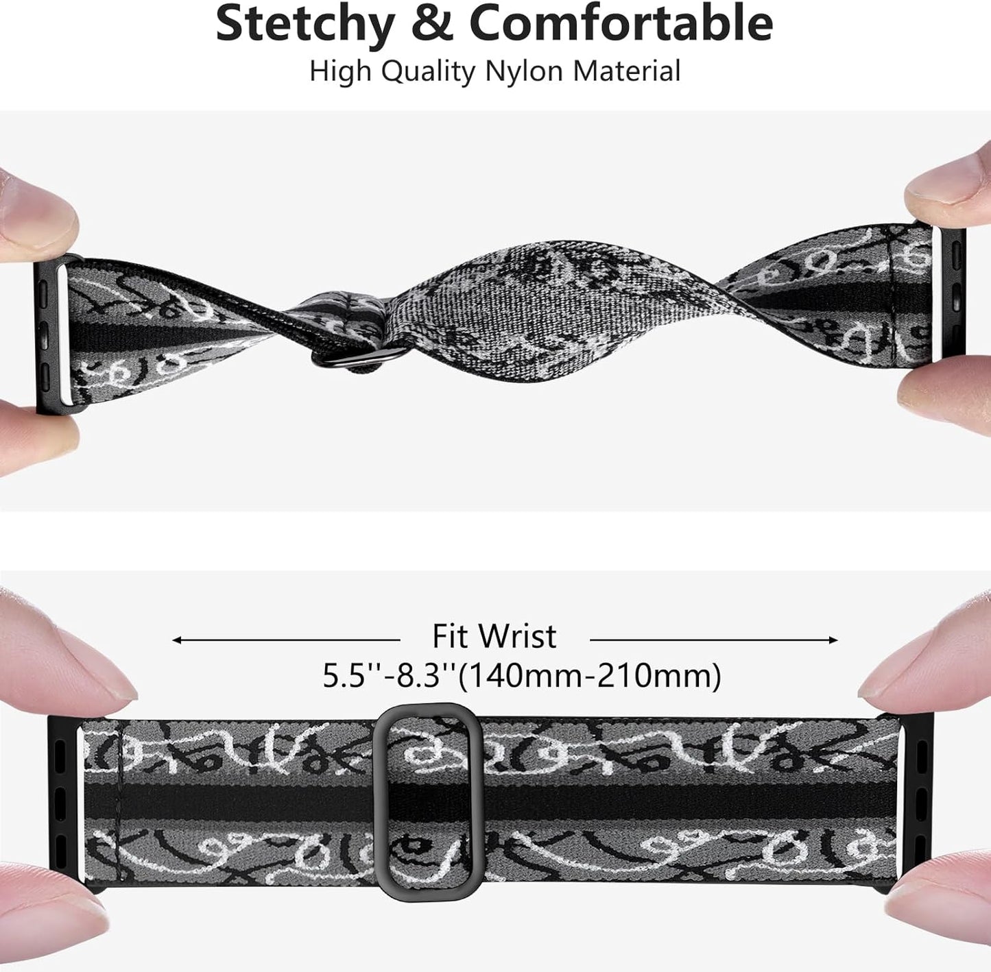 Solo Loop Strap Compatible with Apple Watch Strap 38mm 40mm 41mm 42mm 44mm 45mm 46mm 49mm, Adjustable Stretch Nylon Braided Sport Strap
