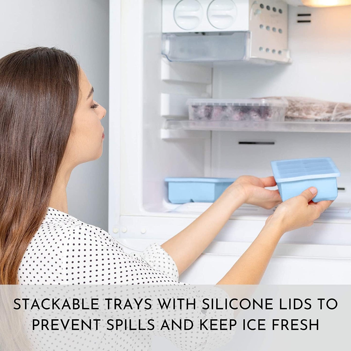 Silicone Freezer Containers - Large Ice Cube Tray with Lids Set of 2 - BPA Free - 16 Moulds for Baby Purees, Ice, Soup, Cocktails