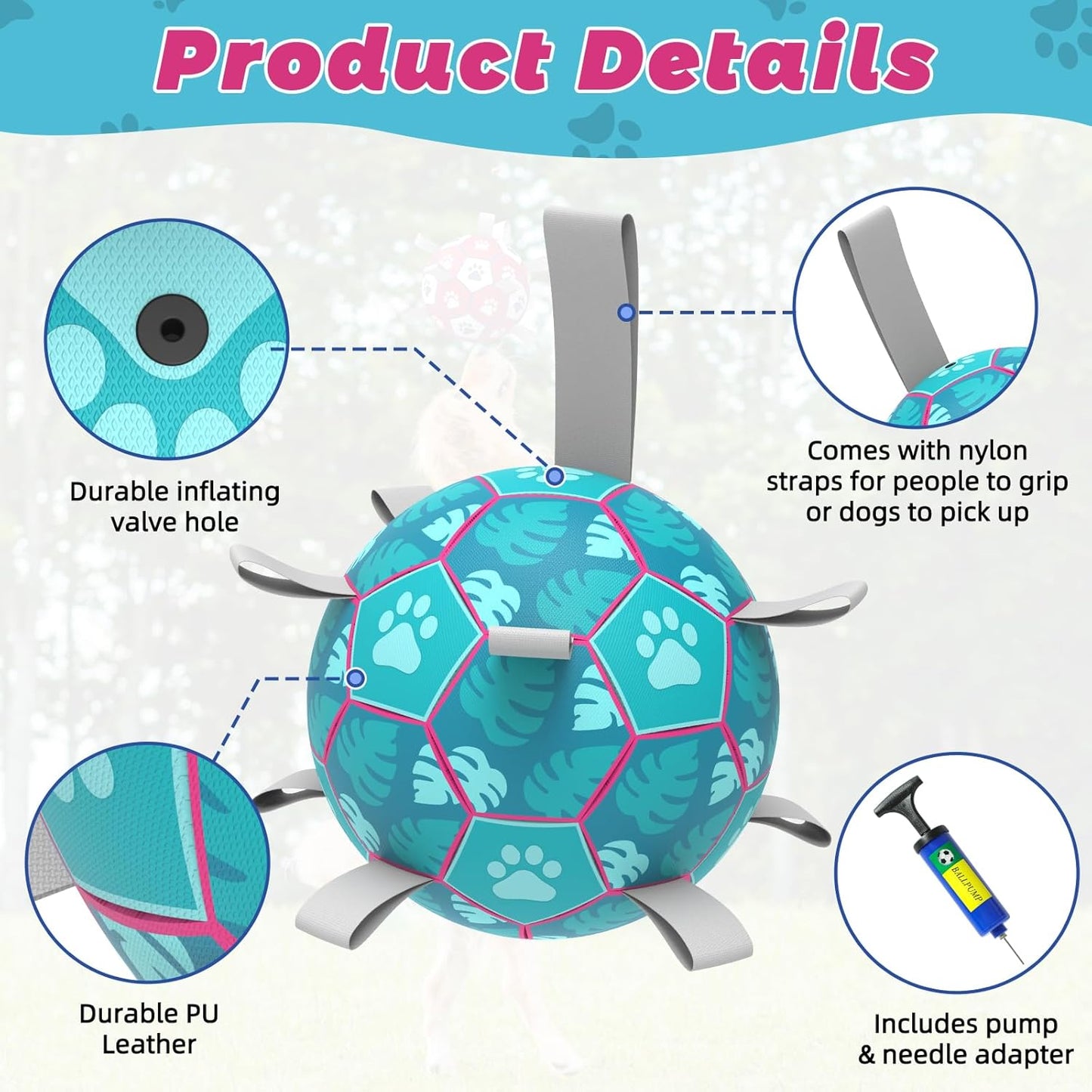 Dog Soccer Ball, Interactive Dog Toys for Tug of War, Puppy Birthday Gifts, Water Toy, Durable Dog Balls for Small & Medium Lake Blue