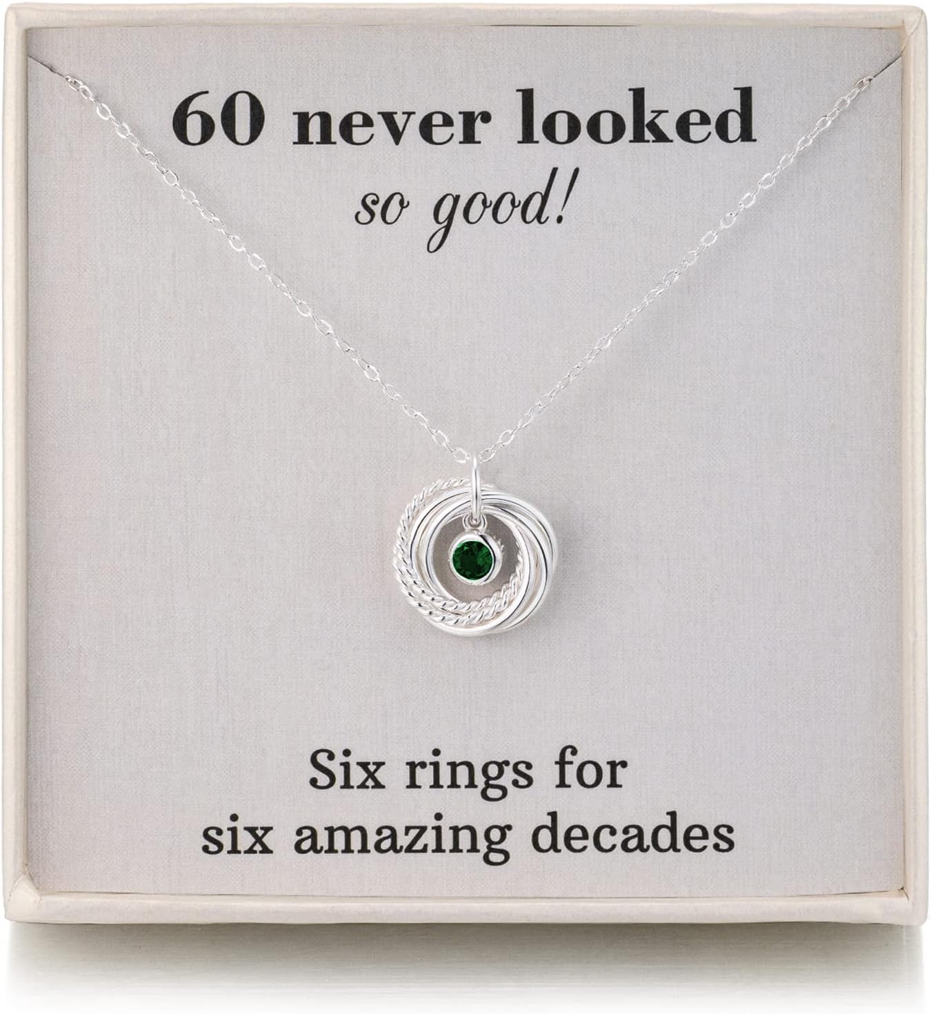 60th Birthday Gifts for Women Jewellery, 925 Sterling Silver Sapphire Birthstone Necklace, Six Rings for Six Decades