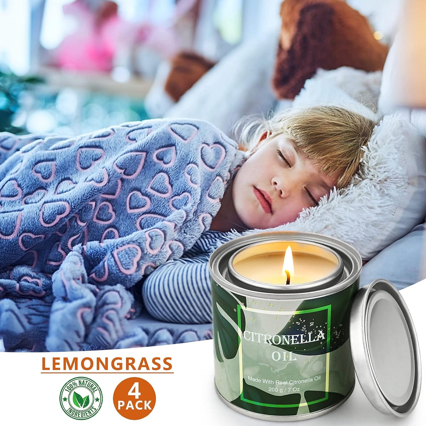 Citronella Candles Scented in Portable Tin Natural Soy Wax with Citronella Oils for Garden Backyard Patio Long Lasting