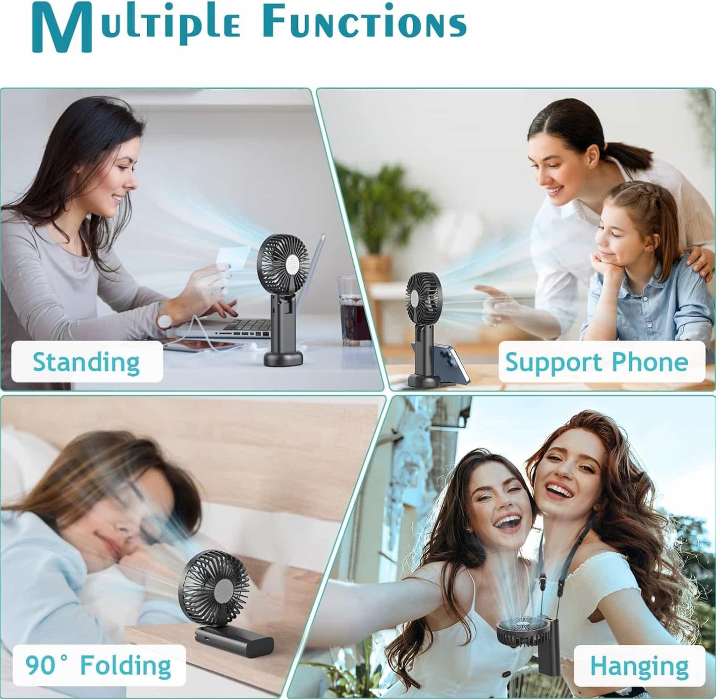 Handheld Fan, Portable Fan with 3 Speed, Mini Hand Held Fans 3000mAh Battery Operated, USB Rechargeable Foldable Desk Fan for Travel Camping Home Office