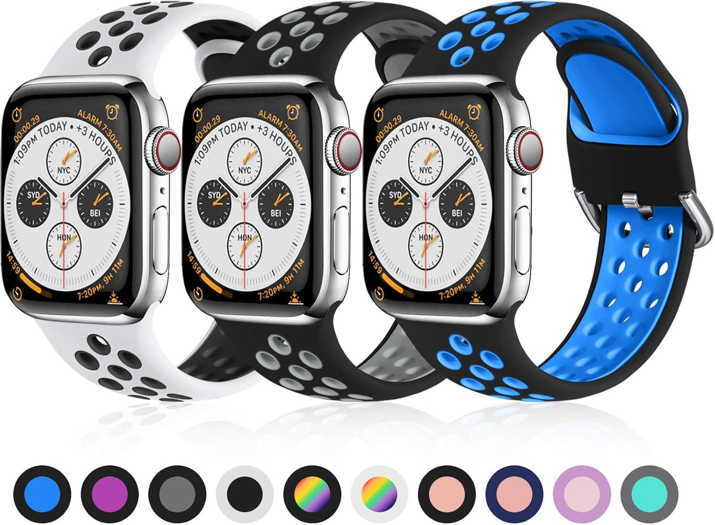 Pack 3 Replacement Strap Compatible with Apple Watch 44mm 42mm 38mm 40mm/41mm 45mm 49mm, Silicone Wrist Strap Sport Band