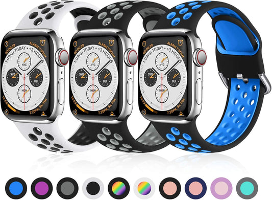 Pack 3 Replacement Strap Compatible with Apple Watch 44mm 42mm 38mm 40mm/41mm 45mm 49mm, Silicone Wrist Strap Sport Band