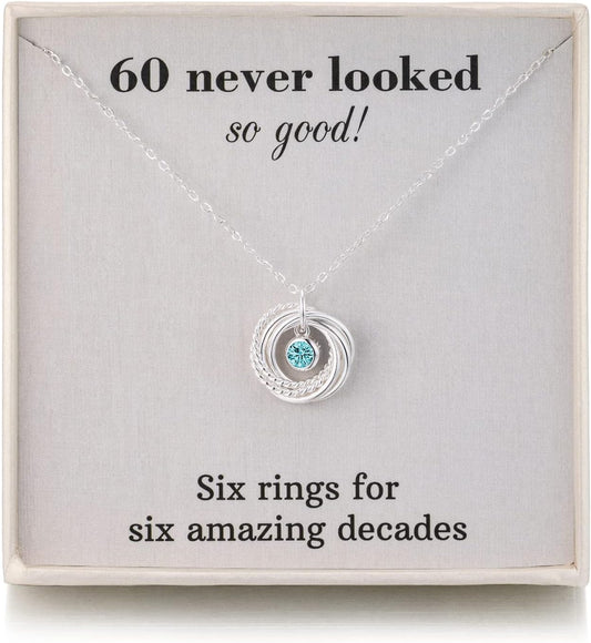 60th Birthday Sapphire Birthstone Necklace with Six Rings