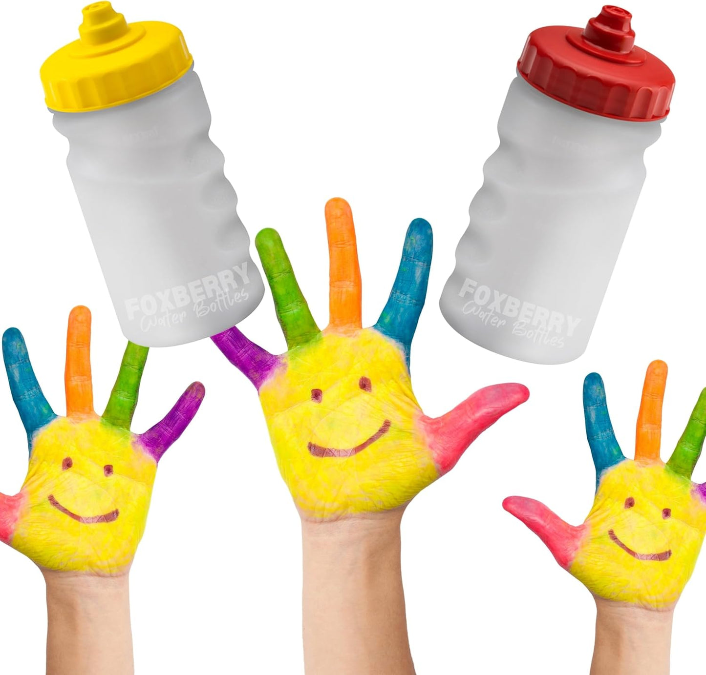 300ml Children's Small Reusable Water Bottles - 4 Pack - Hands Free Lid - Spill Proof - Leakproof Spout - BPA Free - Dishwasher Safe - Sports - School - Clubs (Green Yellow Red Blue)