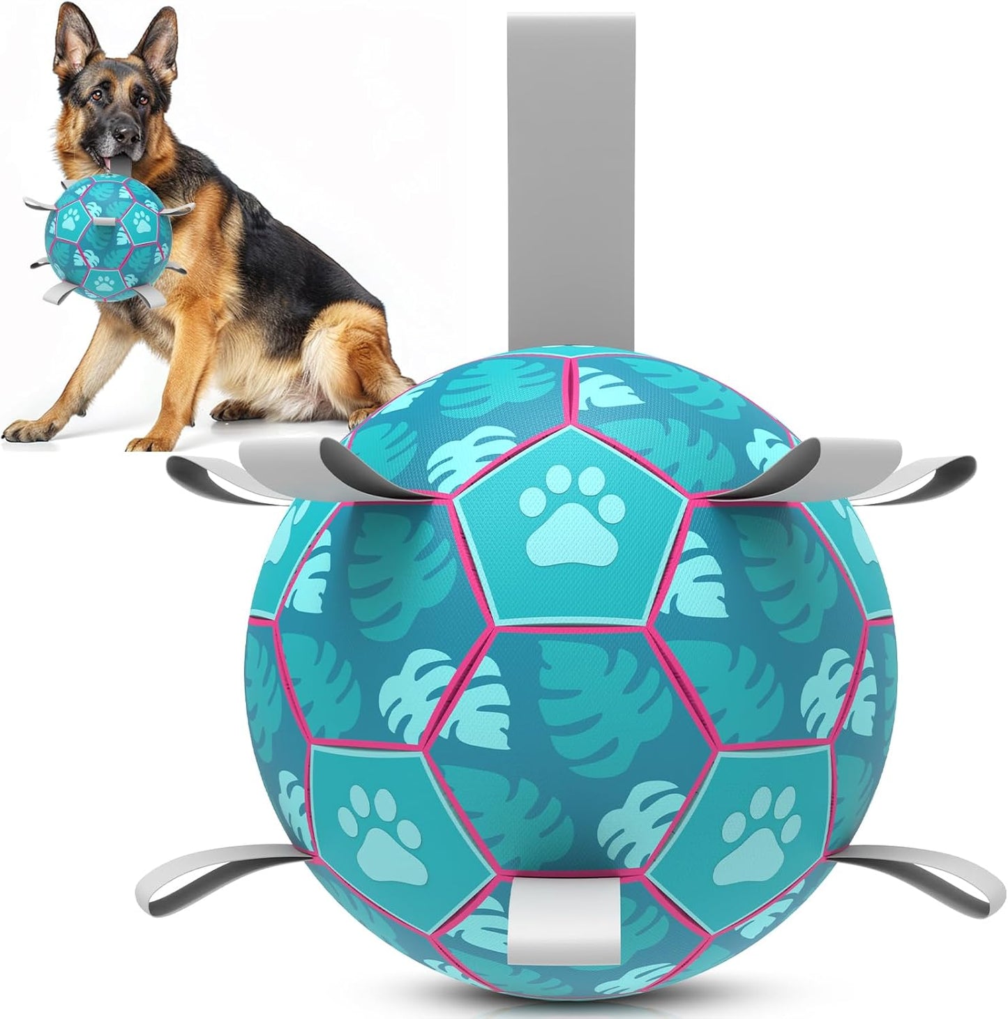 Dog Soccer Ball, Interactive Dog Toys for Tug of War, Puppy Birthday Gifts, Water Toy, Durable Dog Balls for Small & Medium Lake Blue