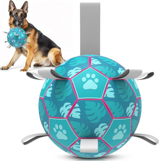 Dog Soccer Ball, Interactive Dog Toys for Tug of War, Puppy Birthday Gifts, Water Toy, Durable Dog Balls for Small & Medium Lake Blue