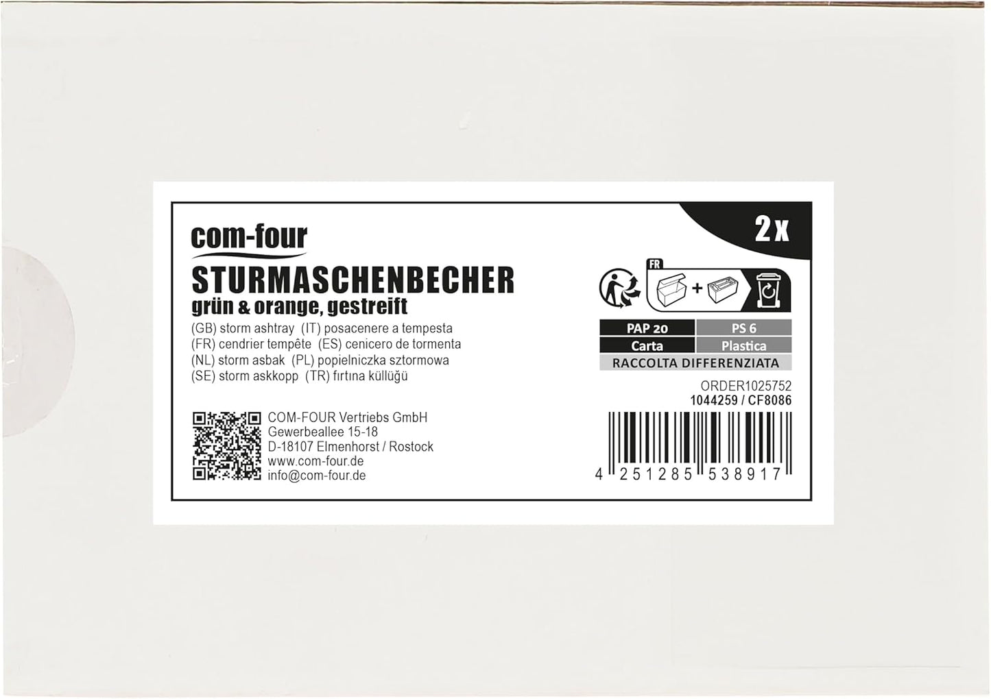 2x wind ashtray made of dolomite - weatherproof storm ashtray made of ceramic - small table ashtray with lid - design with colorful stripes