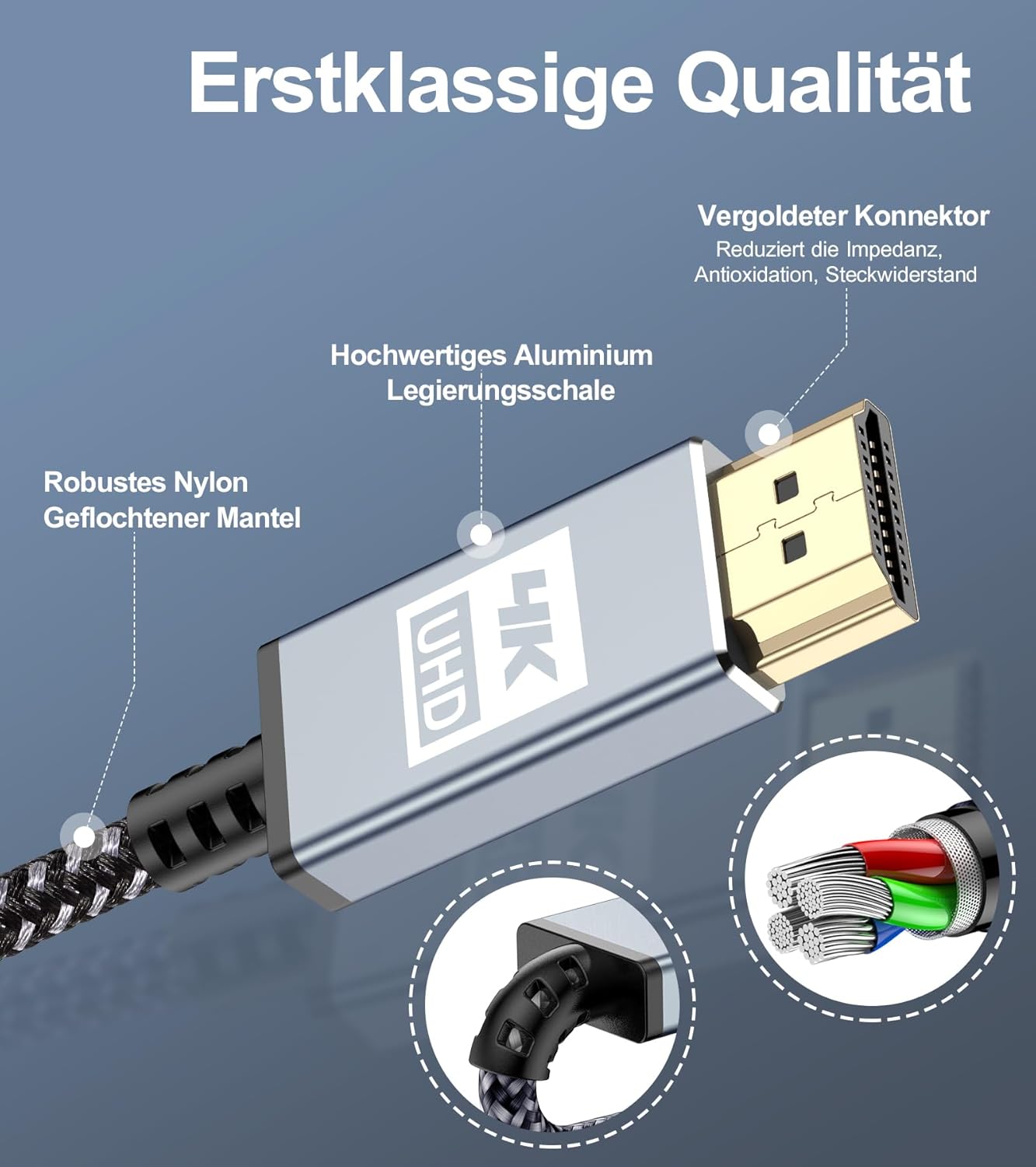 4K HDMI Cable,Sweguard High Speed 18Gbps Braided HDMI 2.0 Cable Supports 3D UHD 2160p HD 1080p Ethernet HDCP 2.2 ARC Compatible Fire TV,Xbox,PS4/3,Blu-ray,Sky,Monitor,Laptop,PC