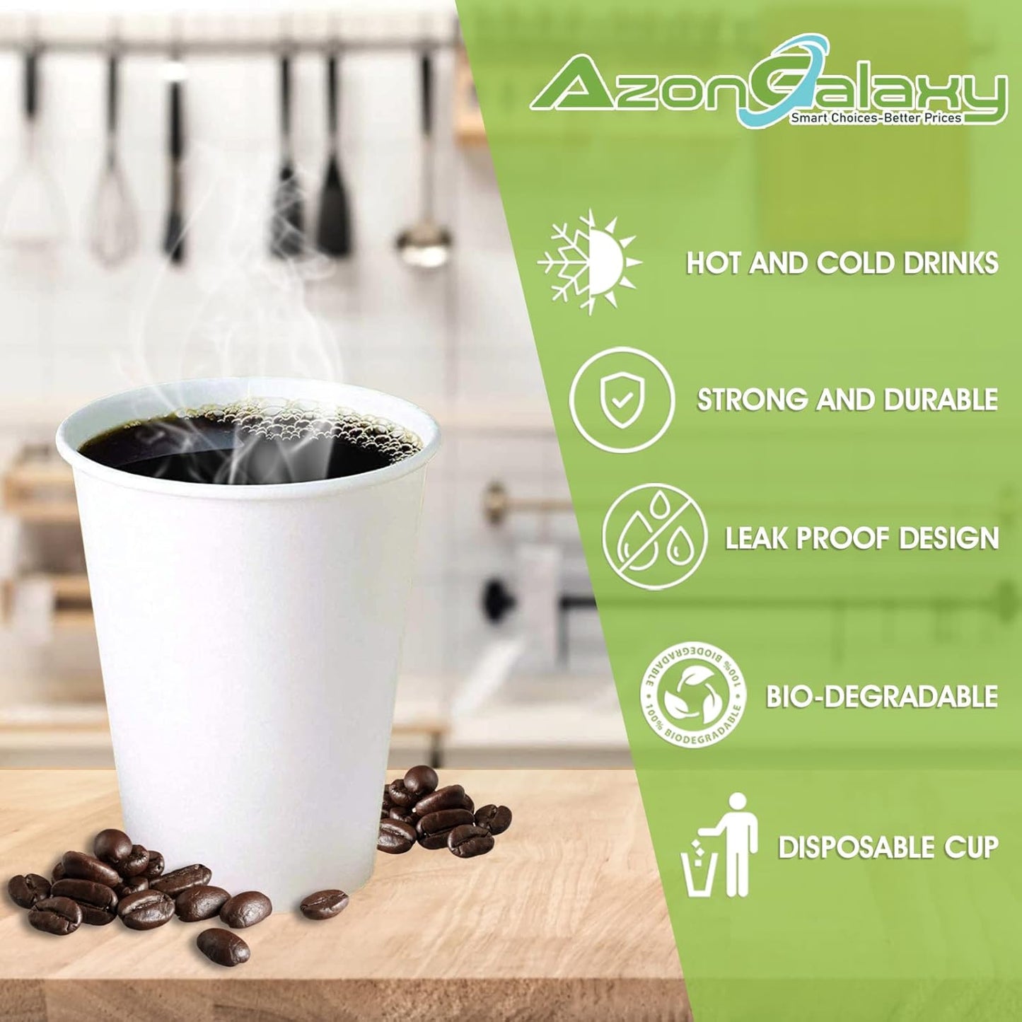 100 X 8oz Top-Tier Quality Paper Cups, 240ml White Disposable Cups, Eco Friendly Paper Cups For Hot and Cold Drinks, Premium Disposable Coffee Cups for Home, Office, Café, Work, Parties, Outdoors