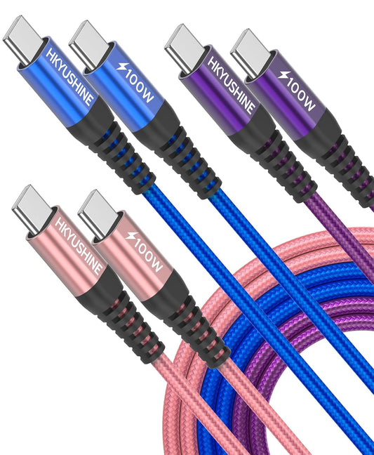 USB C to USB C Charger Cable, 3Pack 2M 100W 5A Type C Charger Cable Fast Charging for iPhone 16 15 Pro Max MacBook Pro iPad Air, Samsung S24 S23 S22 S21, Pixel 7 6, Switch, PS5