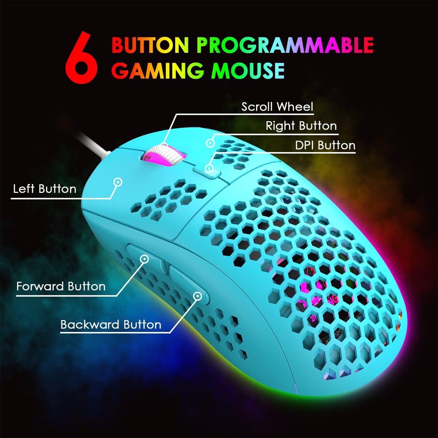 UK Gaming Keyboard Mouse Combo with RGB Backlit Keys and Programmable Mouse