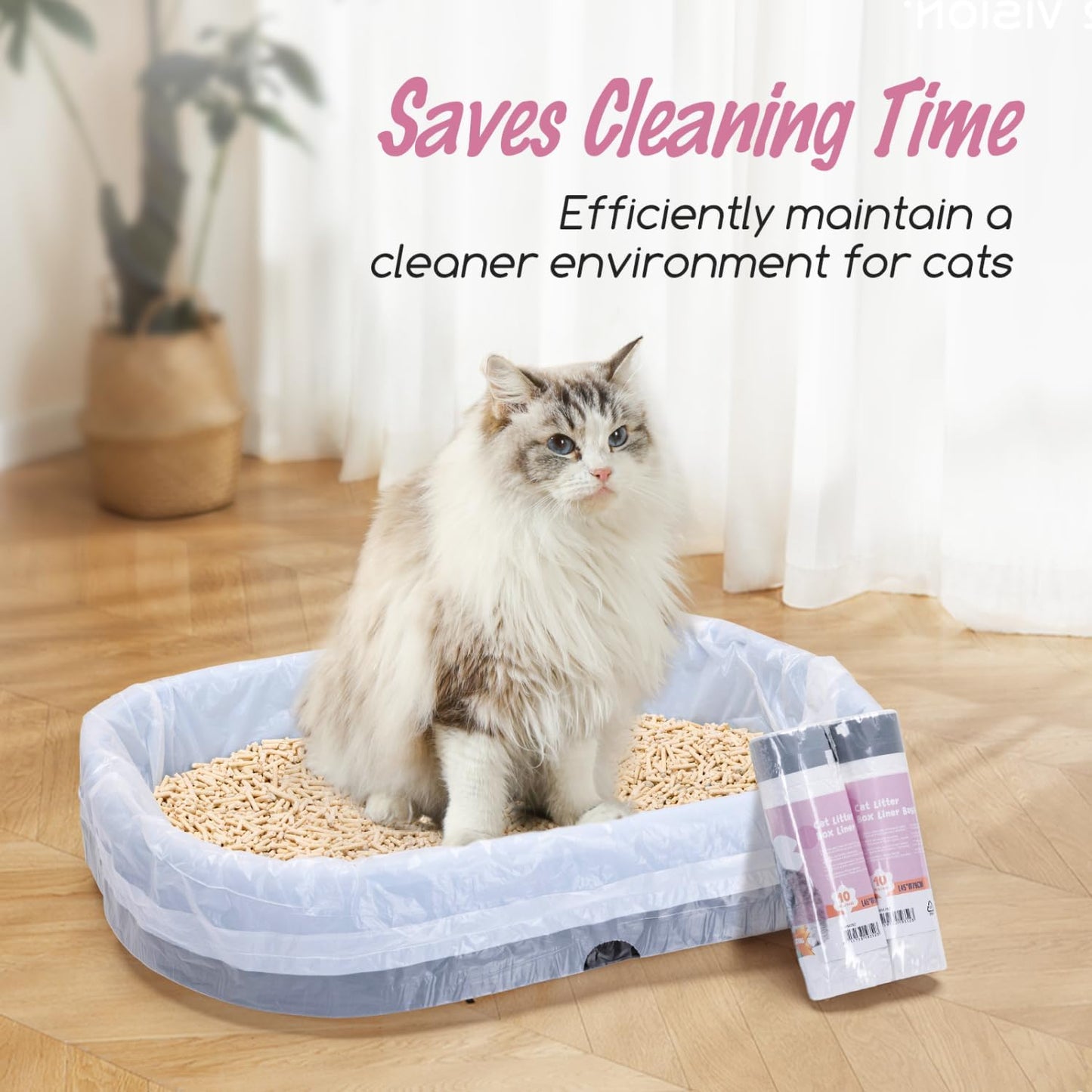 20Pcs XL Cat Litter Tray Liners With Drawstrings, 94x45cm Strong Durable Extra Large Cat Litter Tray Liners, 25 Microns Thickness Leak-Proof Cat Litter Bags for X-Large Litter Box, White