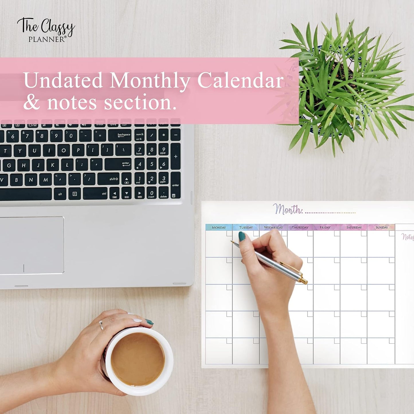 Monthly Planner Pad with Tear Off Pages and Notes Section - Undated Desk Calendar Organiser