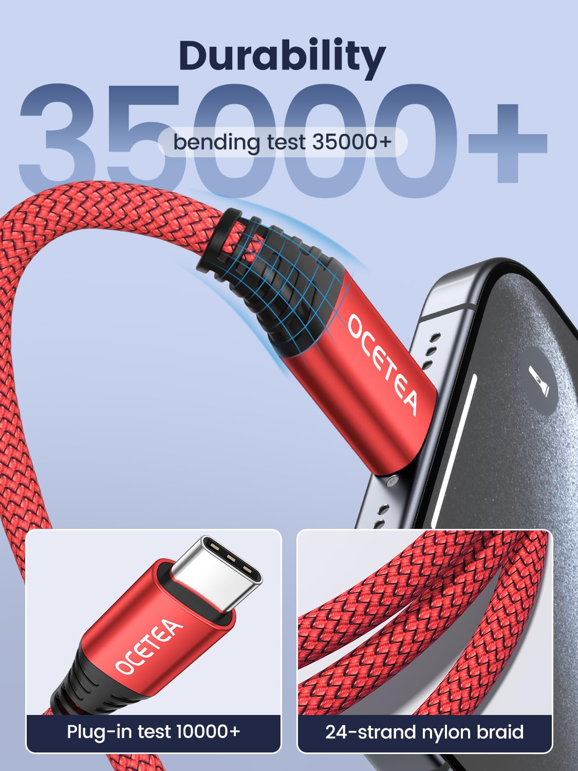 2M USB C Charger Cable - 3.1A Fast Charge for iPhone 15/15 Pro Max, MacBook Pro, iPad Pro, Galaxy S23/S24, Pixel