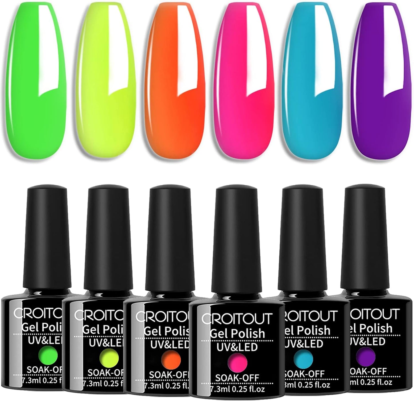 UV Gel Nail Polish Set - Soak Off, Glow in the Dark Neon Colors for Home DIY Manicure and Nail Salon