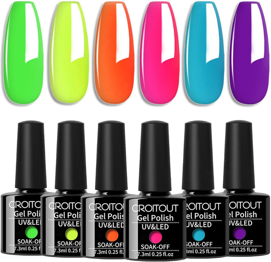 UV Gel Nail Polish Set - Soak Off, Glow in the Dark Neon Colors for Home DIY Manicure and Nail Salon