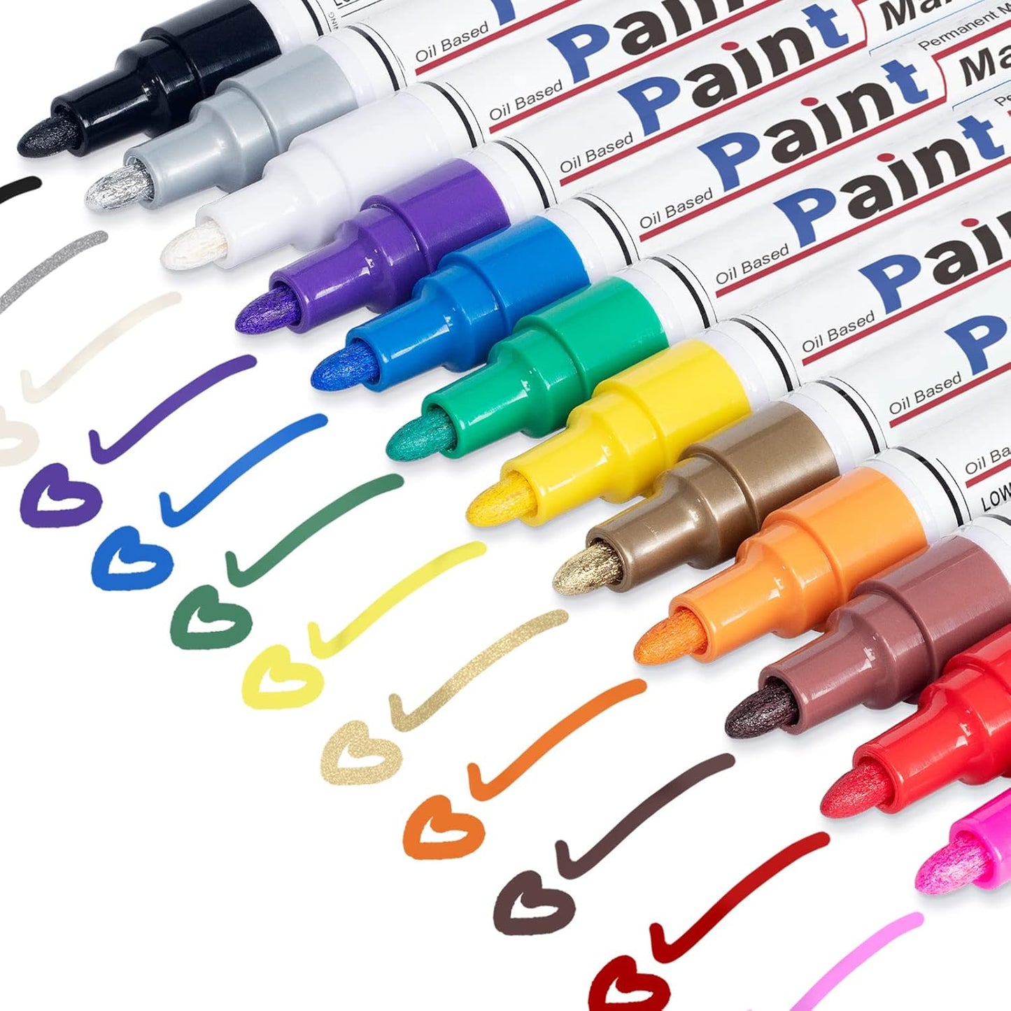 Paint Pens Paint Markers on Almost Anything Never Fade Quick Dry and Permanent, Oil-Based Waterproof Paint Marker Pen Set for Rocks Painting, Wood, Fabric, Plastic, Canvas, Pumpkins, Mugs, DIY Craft