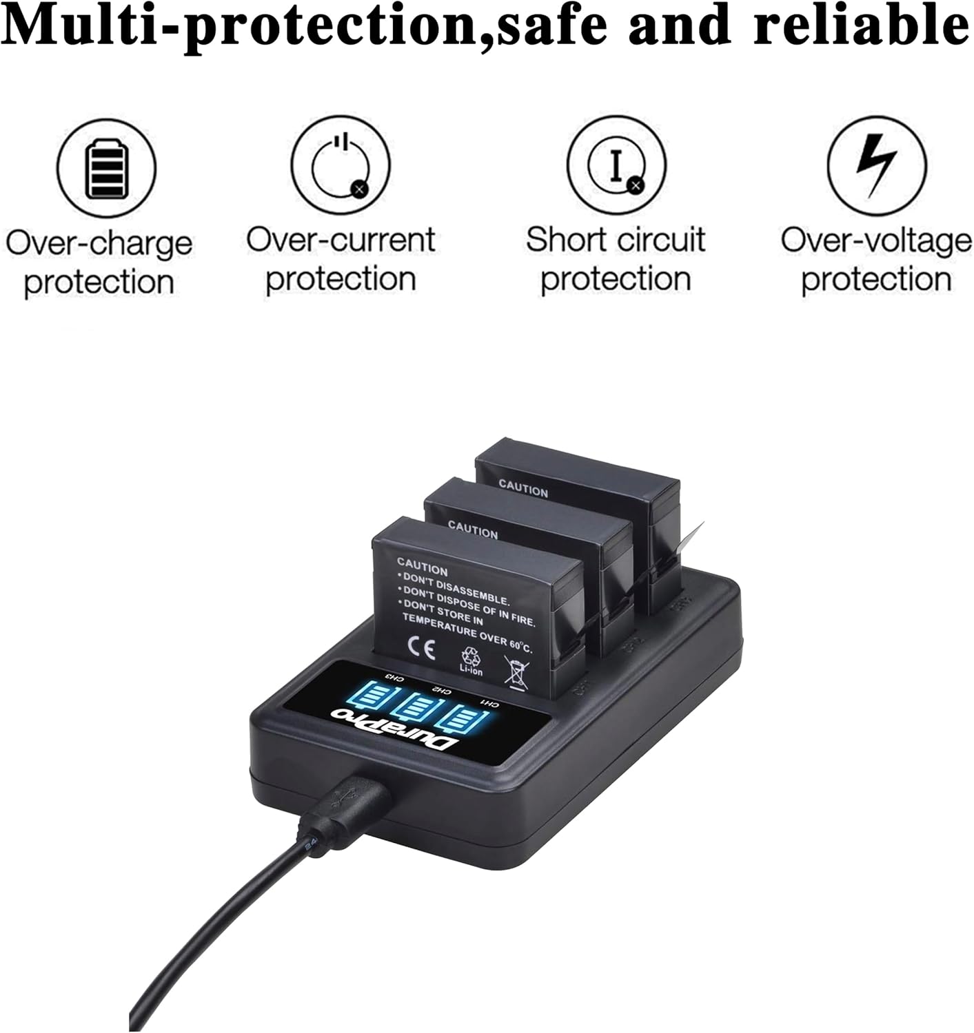 3Pcs 1680mAh AHDBT-401 Battery + LED USB 3-Slots Charger for Gopro Hero 4 Battery Go Pro Hero4 AHDBT 401 Action Camera Accessories