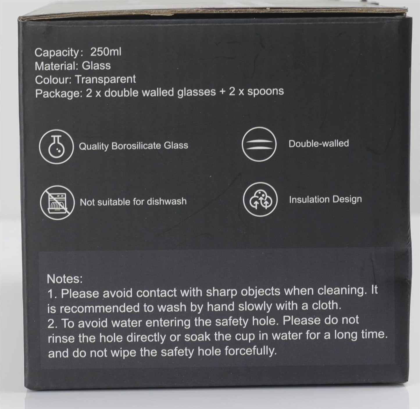 LIBWYS 2 Pack 250ml Double Walled Glass Coffee Mugs with 2 Spoons, Cappuccino Latte Tea Cups with Handle, Heat Resistant Drinking Glasses Cappuccino Cup