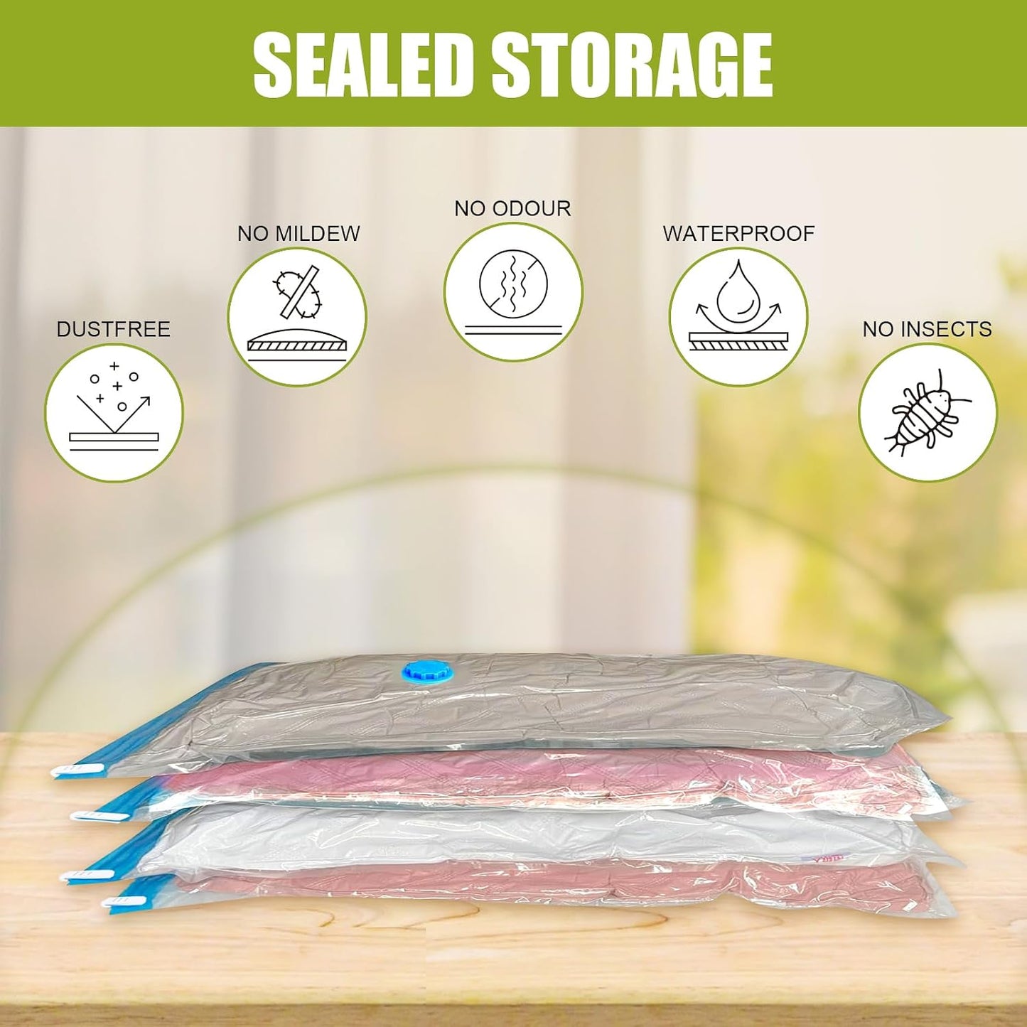 Space Saver Vacuum Storage Bags Medium Compressed Sealer Bags for Clothes Comforters Beddings and Blankets with Hand Pump