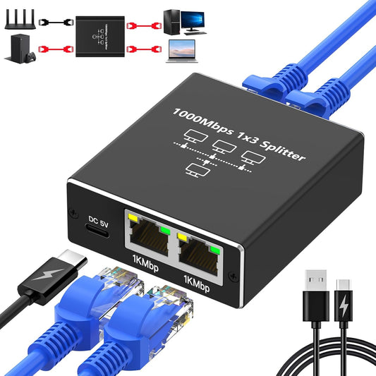 Ethernet Splitter 1 to 3 Gigabit RJ45 LAN Internet Splitter