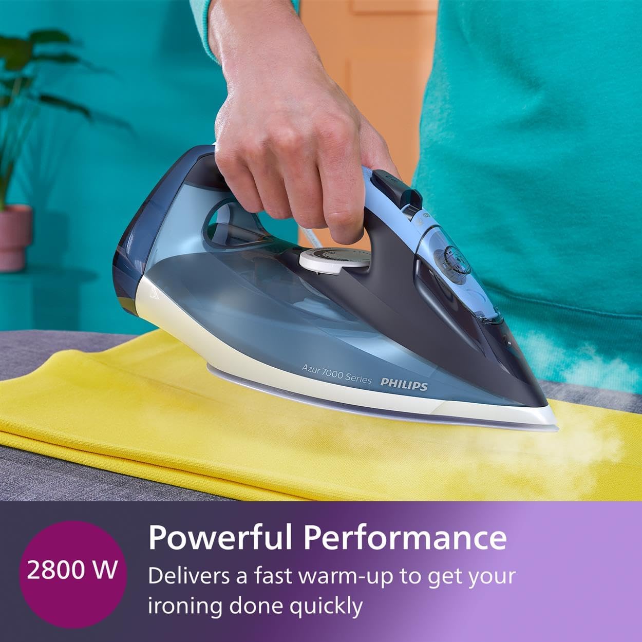 7000 Series Steam Iron - 2800W, 50g/min Steam, 250g Steam Boost, Vertical Steam, SteamGlide Plus Soleplate, Louros/Cotton Blue