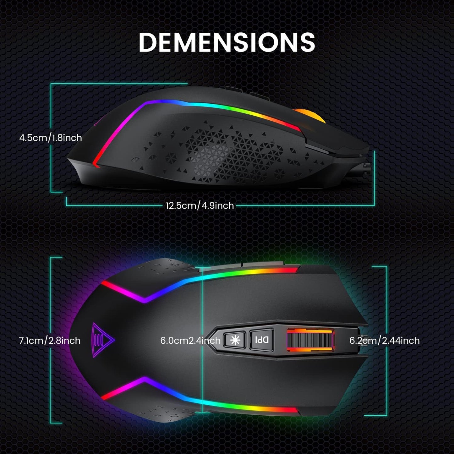 RGB Gaming Mouse Wired, PC Gaming Mice with 8000 DPI, 7 Programmable Buttons, Chroma RGB Backlit, 6 DPI Adjustment Levels Computer Mouse for PC/Mac/Laptop Gamer